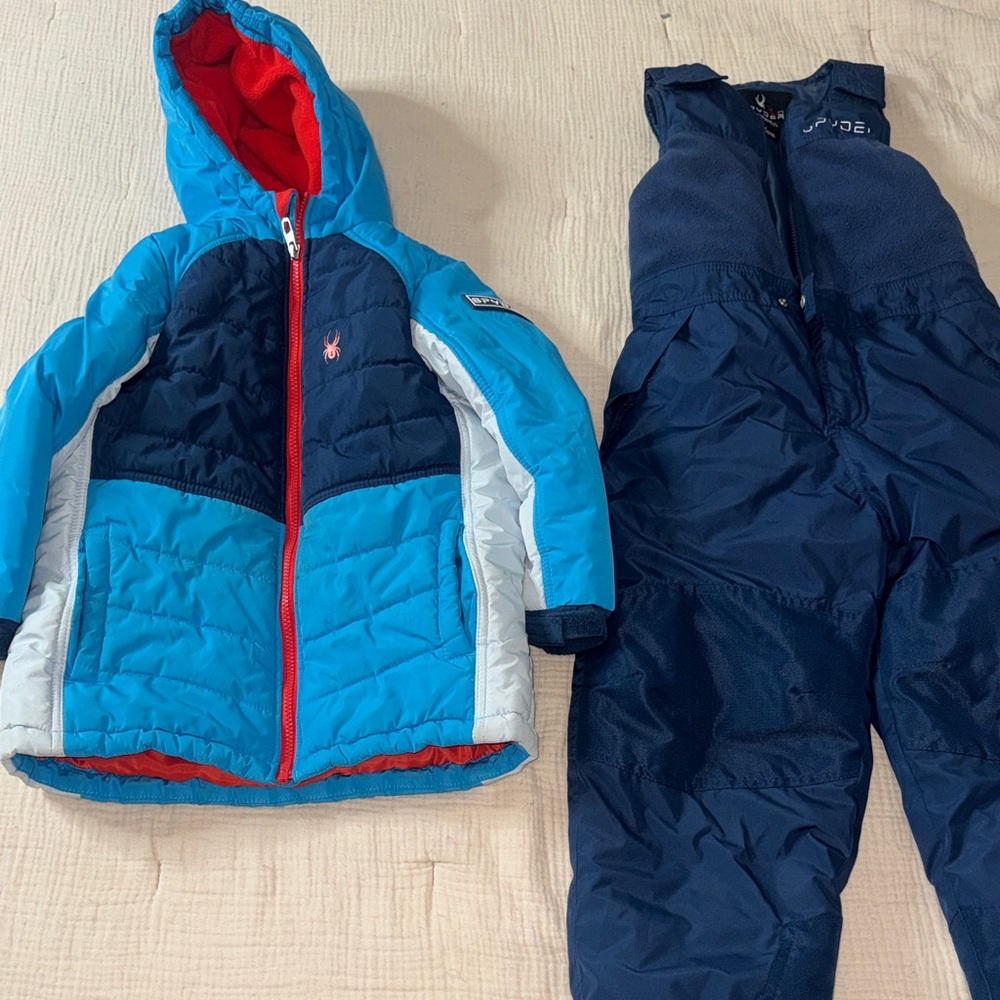 Spyder Blue and Red Kids Puffer Jacket with Pants for winter